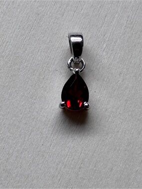 Sterling Silver Teardrop Garnet Pendant in Deep Red